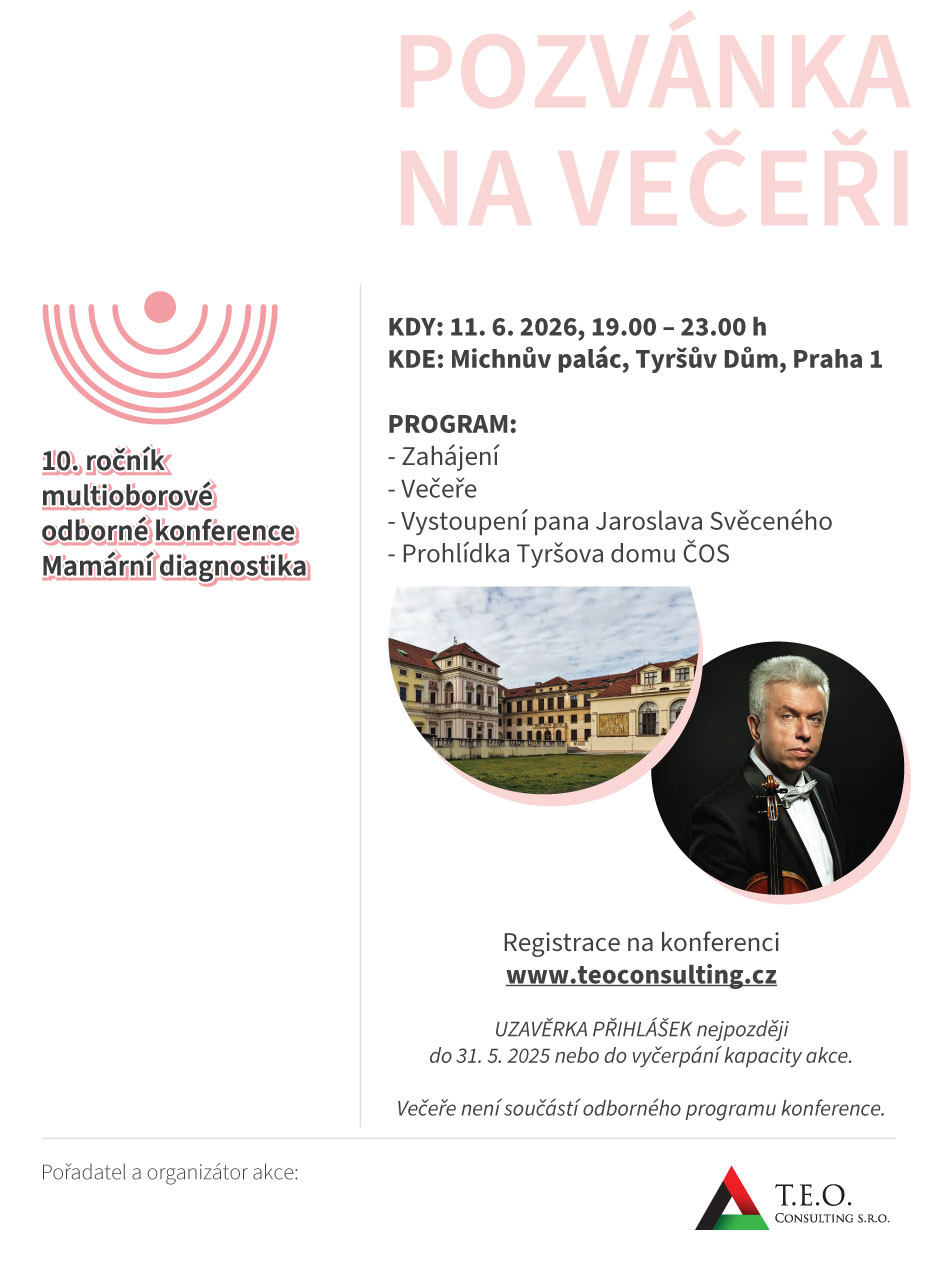 Pozvánka na večeři v rámci 10. ročníku multioborové odborné konference Mamární diagnostika 2026