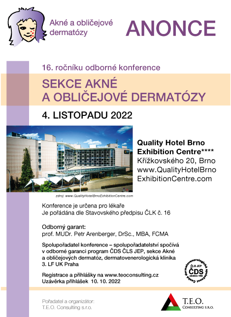 16. ročník odborné konference - sekce akné a obličejové dermatózy 4. listopadu 2022