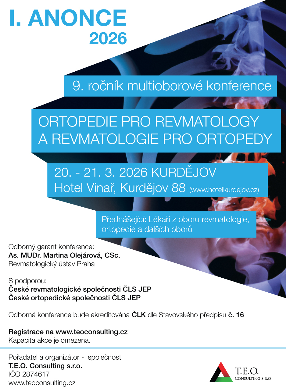 Anonce 9. ročník multiooborové konference Ortopedie pro revmatology a revmatologie pro ortopedy 2026